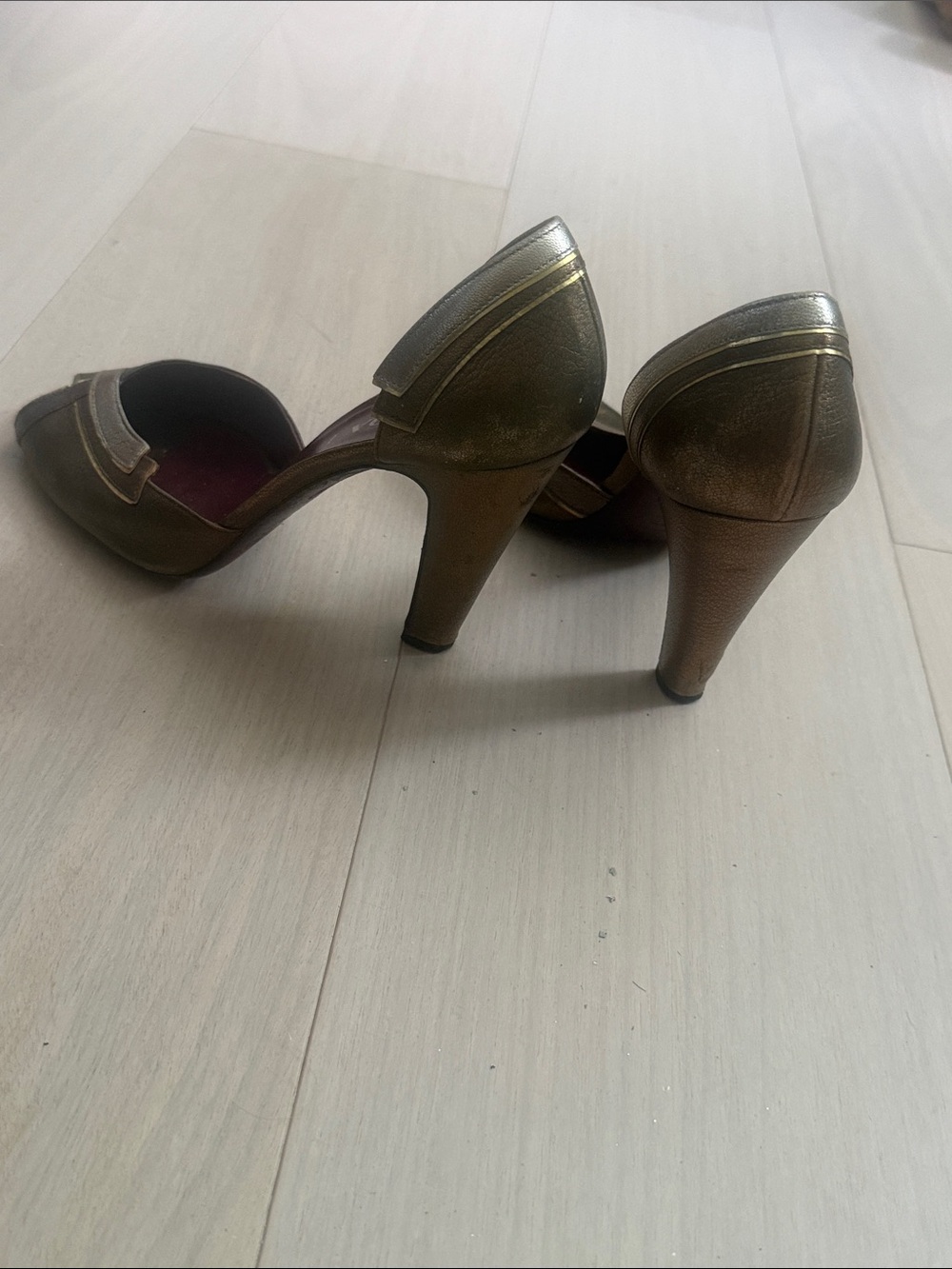 Prada Gold Metallic Peep-Toe Pumps - Picture 5 of 5